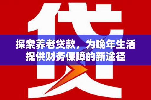 三民探索养老贷款，为晚年生活提供财务保障的新途径